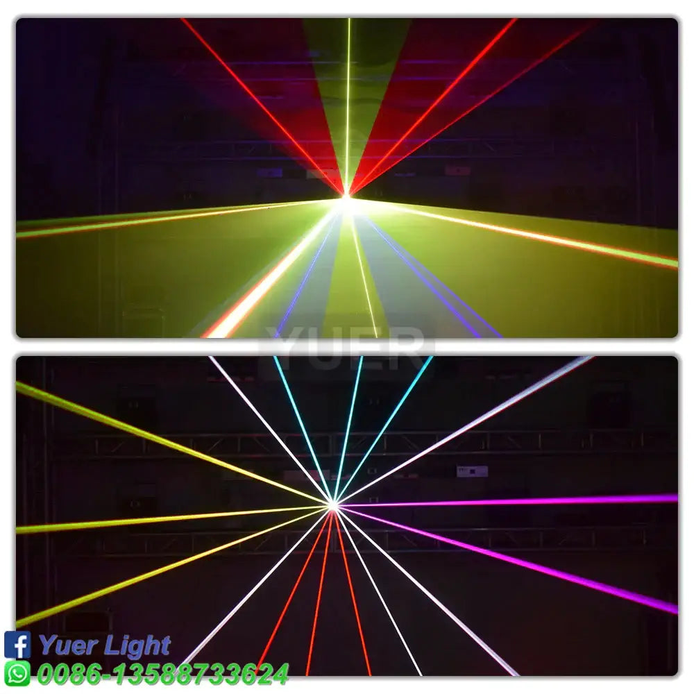 Modern silver and black 10w rgb laser light party projector displaying vibrant multi-colored laser beams decorbites 10w rgb