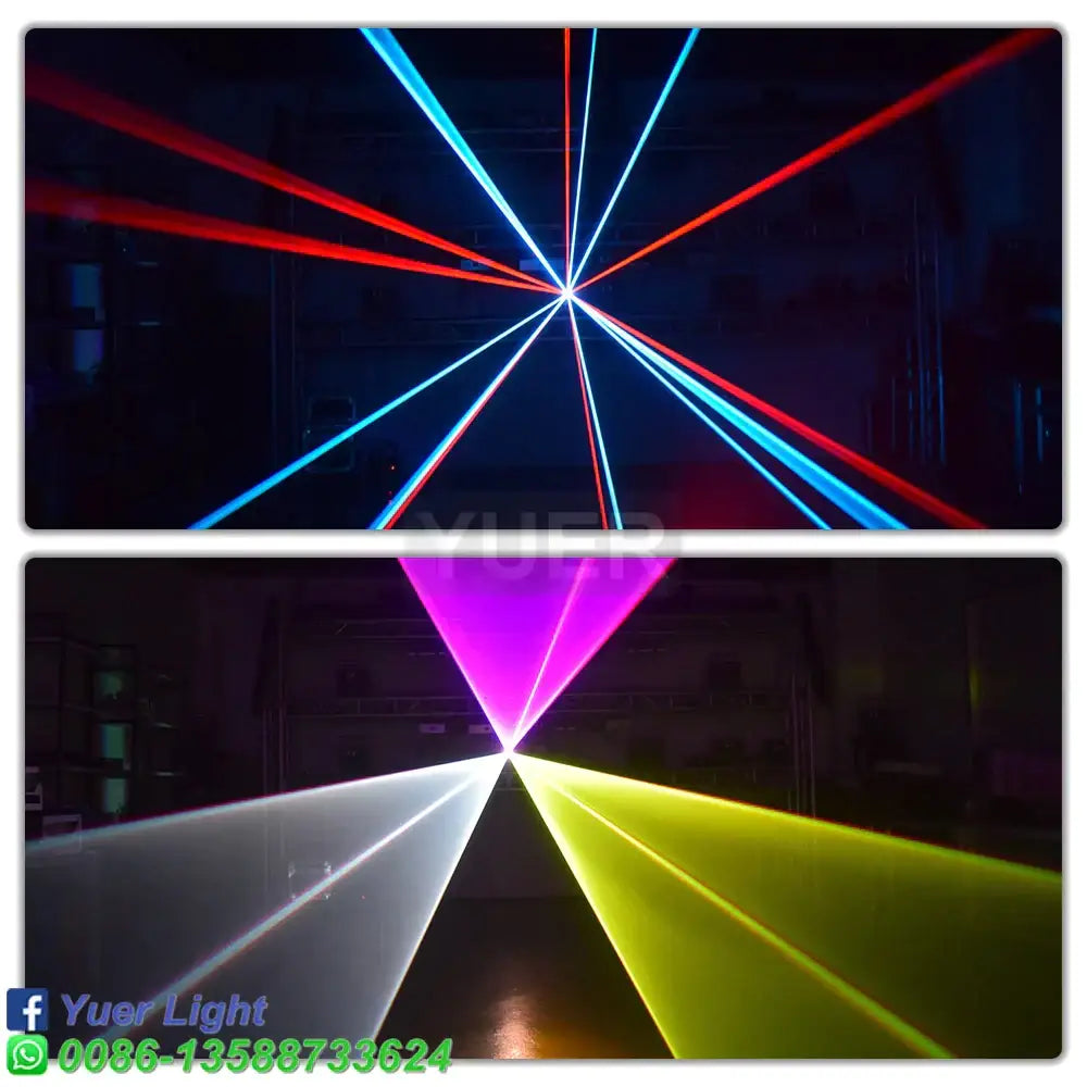 Modern silver and black 10w rgb laser light party projector emitting vibrant red blue white and purple yellow beams decorbites 10w rgb