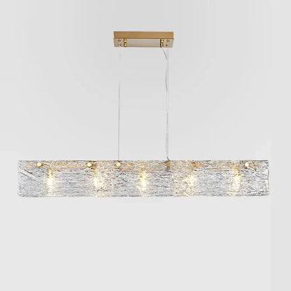 Modern silver and gold glass chandelier featuring a rectangular frosted glass shade with gold-toned hardware decorbites glass chandelier