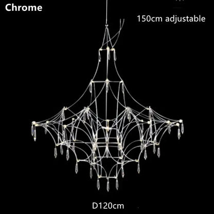 Modern silver and golden lustre crystal chandelier with spiderweb design and crystal droplets adjustable to 150cm height decorbites golden lustre