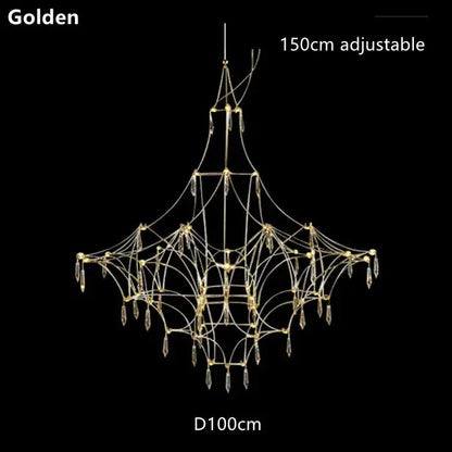 Modern silver and decorbites golden lustre crystal chandelier with adjustable 150cm height and 100cm diameter for living room decor