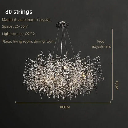 Modern silver and black decorbites crystal pendant chandelier with 80 aluminum and clear crystal strings for dining room decor