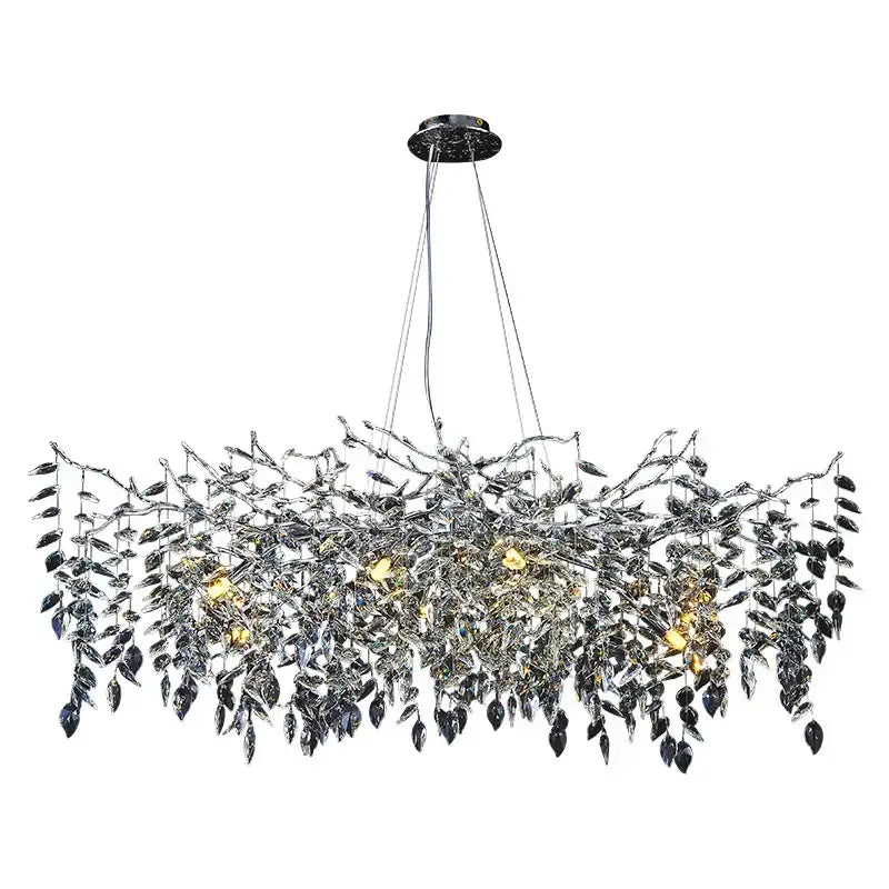 Modern silver and black leaf-shaped crystal pendant chandelier with branch design for dining room decorbites crystal pendant