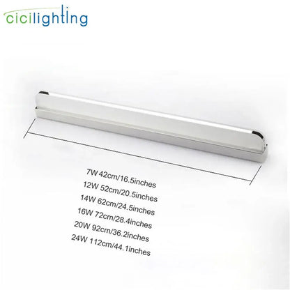 Modern silver and black led vanity light with metallic finish and black end caps for bathroom wall lighting