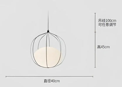 Modern silver and copper decorbites birdcage pendant light with off-white glass globe for dining room decor