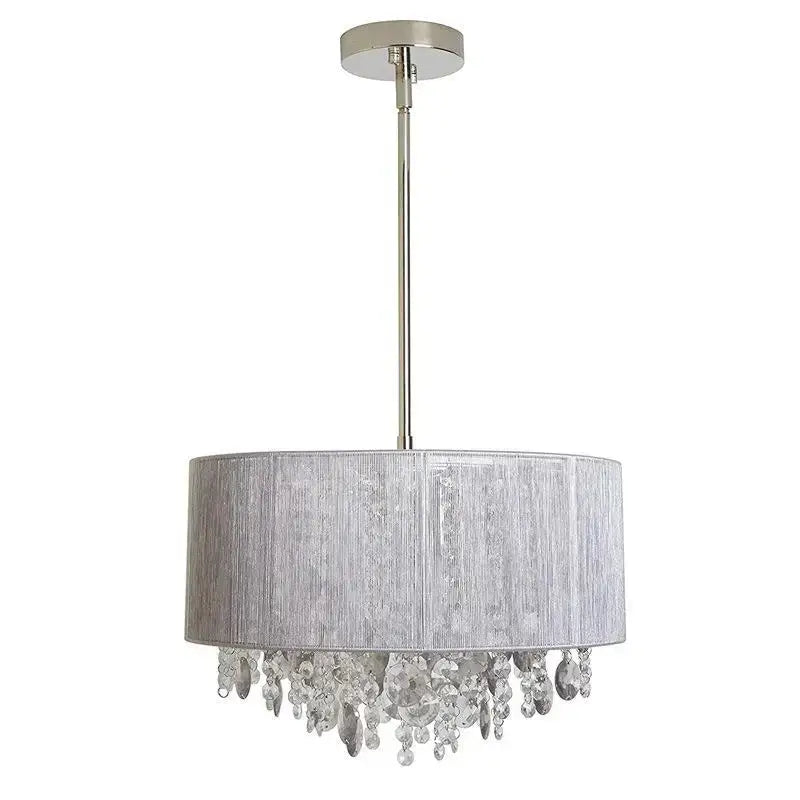 Modern silver crystal fabric pendant lamp with textured drum shade and dangling crystals for bedroom decorbites pendant lamp