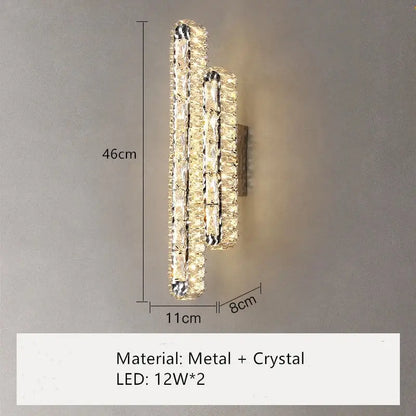 Modern silver crystal led wall lamp with sleek interwoven metal and clear crystals for bedroom decorbites crystal led lighting