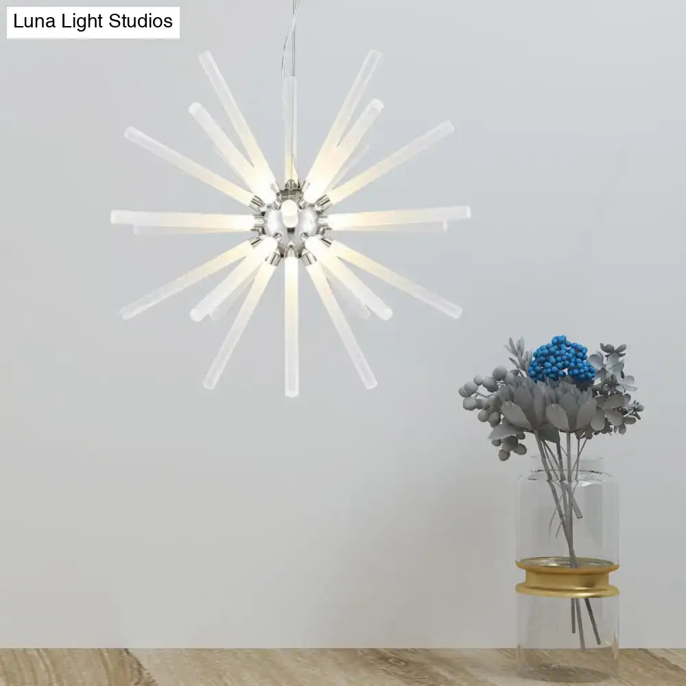Decorbites modern crystal led starburst chandelier pendant with clear acrylic arms and polished chrome hub clear hanging ceiling