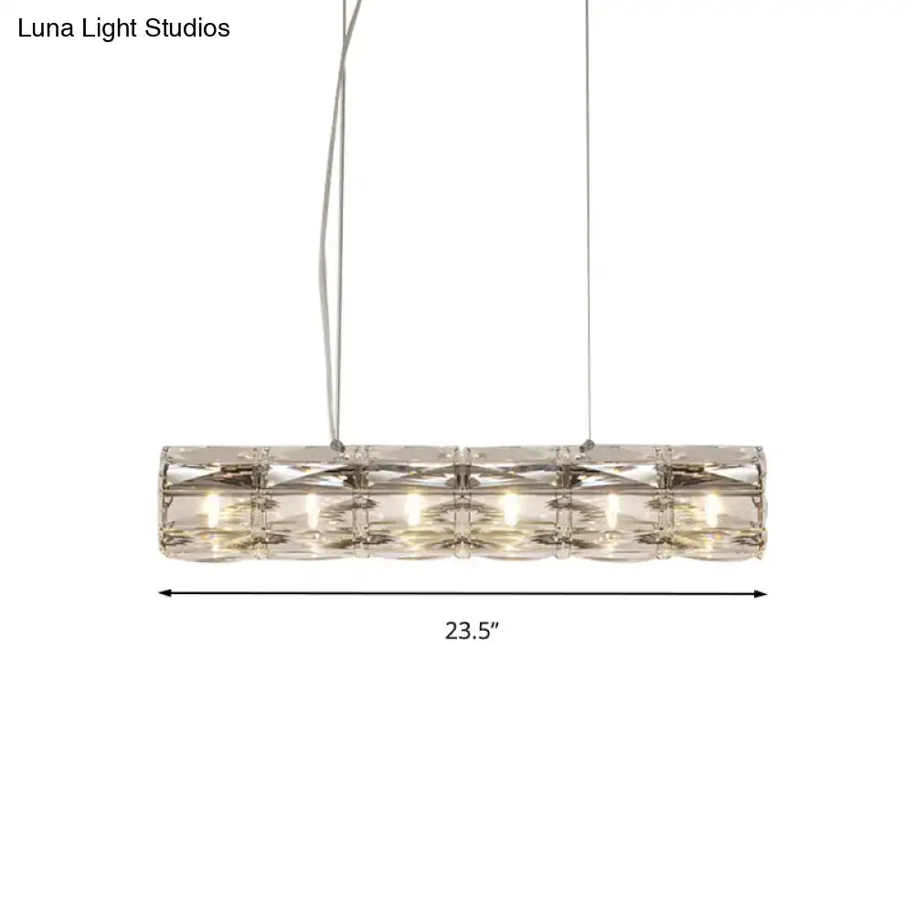 Modern silver crystal tube island light with clear crystal pendant and five embedded lights for dining room chandelier