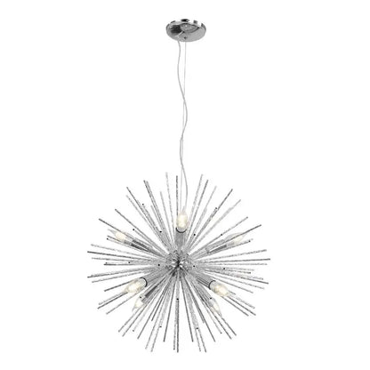 Modern silver dandelion sea urchin chandelier with chrome finish frosted glass bulbs and textured metallic rods for dining room decorbites dandelion sea