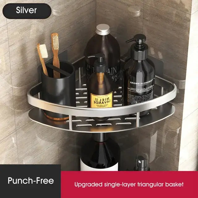Modern silver decorbites corner shower double tiered corner shower shelf with punch-free single-layer design