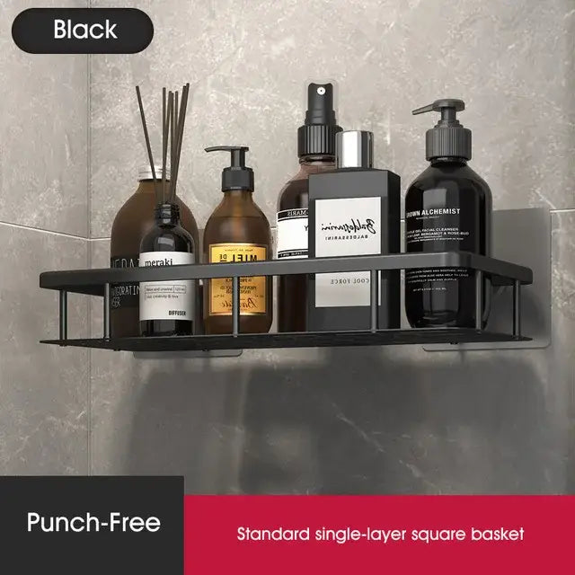 Black metal single-layer shower caddy with square design for decorbites corner shower or corner shower shelf storage