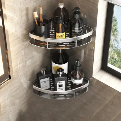 Modern silver double tiered corner shower shelf by decorbites corner with sleek design for bathroom storage caddy