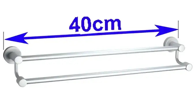 Modern silver double towel bar with polished chrome finish and 40cm length for bathroom use