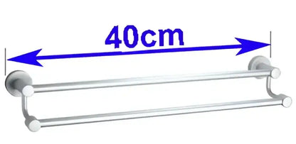 Modern silver double towel bar with polished chrome finish and 40cm length for bathroom use