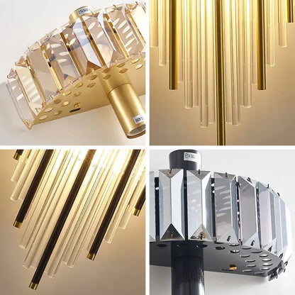 Modern gold and clear crystal strip led wall lamp with geometric glass rods for decorbites crystal strip bedroom sconce decor