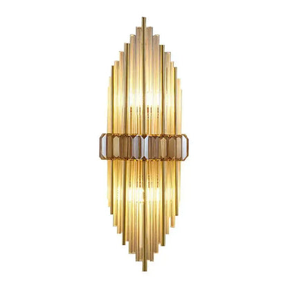 Golden glass wall lamp with vertical tubes and faceted crystal band from decorbites crystal strip led collection