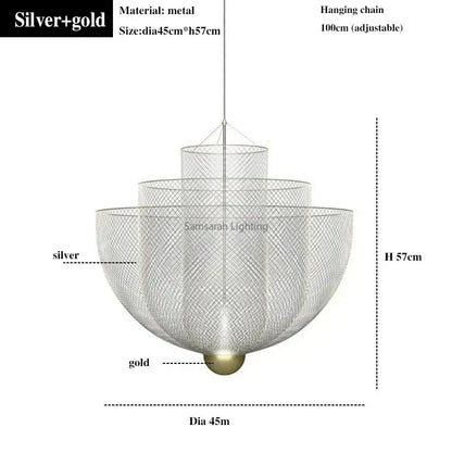 Modern silver geometric iron chandelier featuring a tiered mesh design in silver and gold for dining room decorbites geometric iron