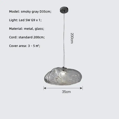 Smoky gray glass led chandelier with metallic ceiling mount and 200cm cord for modern dining room lighting