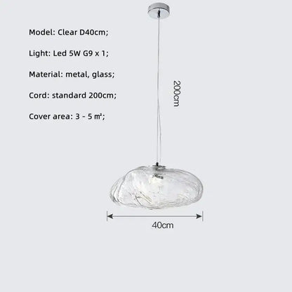 Modern silver glass led chandelier with textured cloud-like clear glass and chrome hardware for dining room lighting