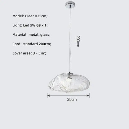 Modern silver clear cloud-shaped glass led chandelier with metallic mount and 200cm cord for dining room lighting