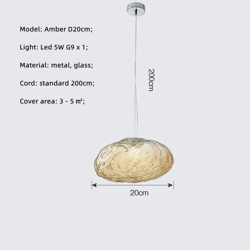 Amber d20cm glass led chandelier with textured amber glass shade and chrome metal fixture for dining room use