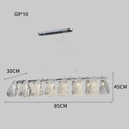 Modern silver glass pinecone led chandelier with chrome finish and ten crystal mesh shades for dining room pendant lighting