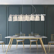 Modern silver glass pinecone led chandelier with sleek frame and faceted shades for dining room pendant lighting