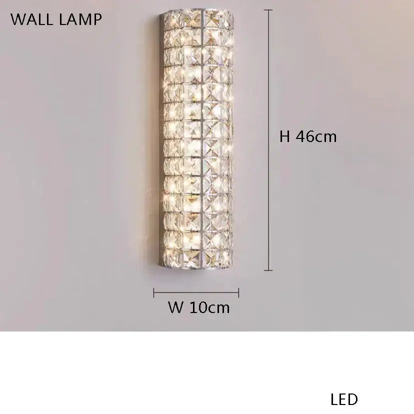 Modern silver glass pinecone led chandelier featuring a tall slender cylindrical wall lamp with clear crystal facets