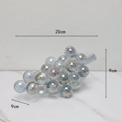 Modern silver gold and chrome crystal grape decorative sculpture featuring translucent iridescent glass beads decorbites crystal grape design