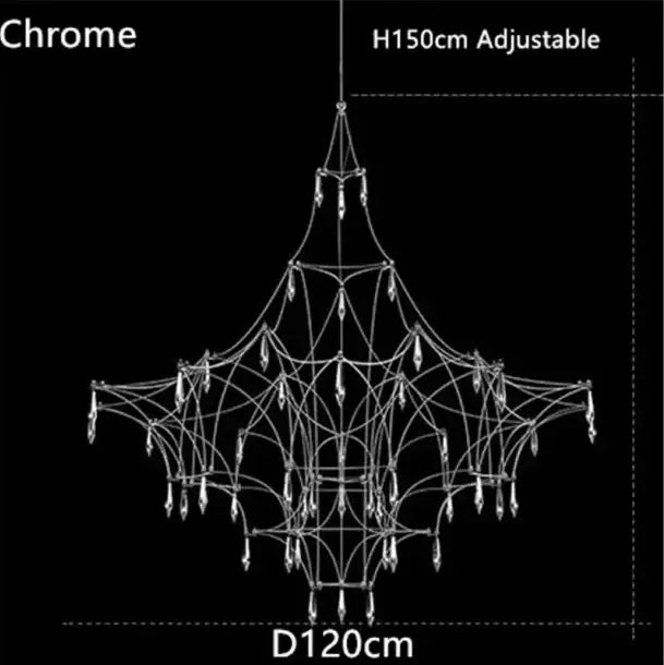 Modern silver and gold chrome pendant light with adjustable height 150cm, geometric design, and crystal accents focal point