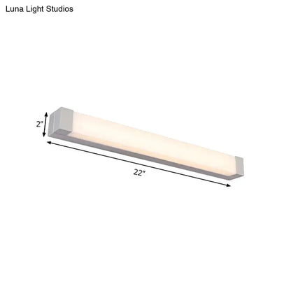 Modern silver LED bathroom vanity light with acrylic shade 22-inch diffused white illumination 110v-120v maximum bulb wattage