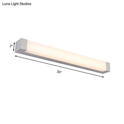 Modern silver led bathroom vanity light with acrylic shade 30 inch sleek frame diffused white illumination 110v-120v maximum bulb wattage