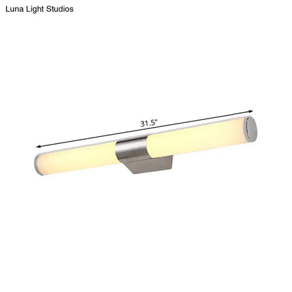 Modern silver led wall light with brushed nickel finish, sleek cylindrical design, warm white illumination, maximum bulb wattage compatible
