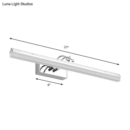 Modern silver linear LED wall light with warm white acrylic shade and integrated mounting bracket for bathroom use