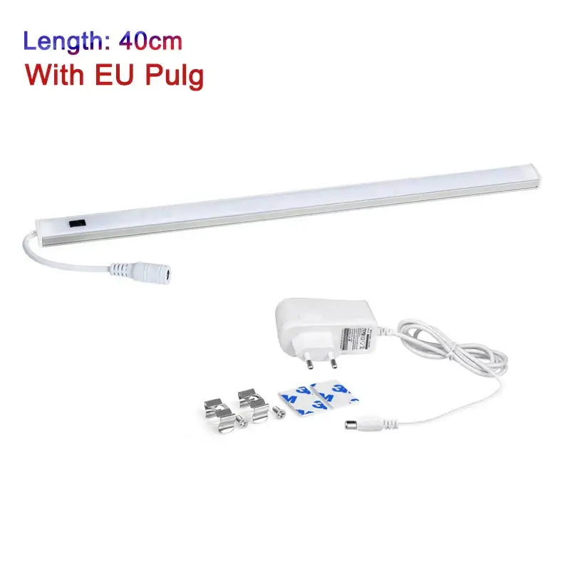 Modern silver rectangular 40cm white led cabinet light with hand sweep switch eu plug and mounting hardware