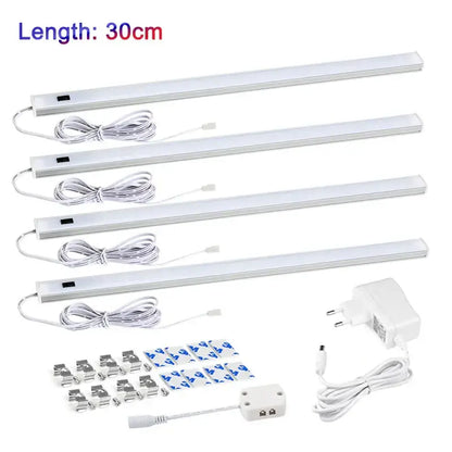 Modern silver rectangular cabinet light with hand sweep switch featuring four 30cm white led strips in aluminum casing