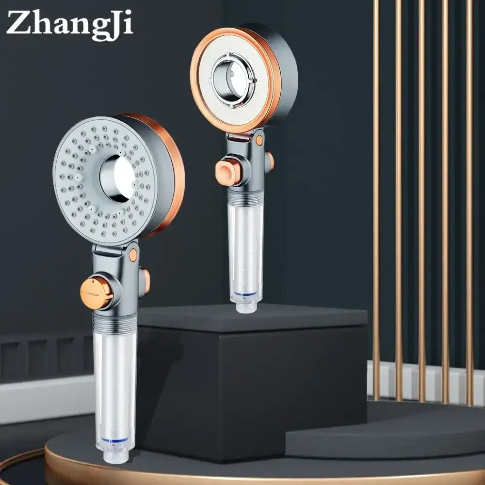 Modern silver and rose gold decorbites dual-sided shower head with adjustable spray and transparent filter housing