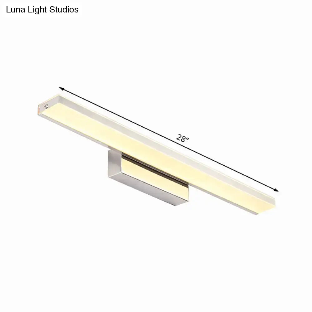 Modern silver slim 28-inch led wall sconce bathroom light with sleek metallic finish and warm white illumination