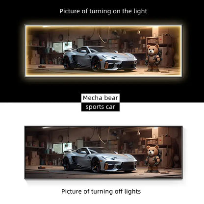 Modern silver sports car led wall lamp featuring a sleek futuristic design with black rims for living room decor