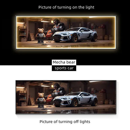 Modern silver sports car led wall lamp with black accents and gold rims illuminating living room art wall lamp