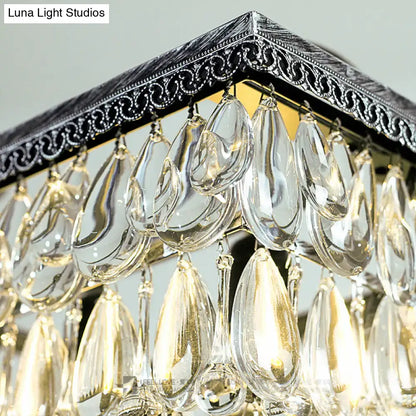 Elegant modern silver teardrop crystal ceiling light with black metal frame for living room 220v-240v use