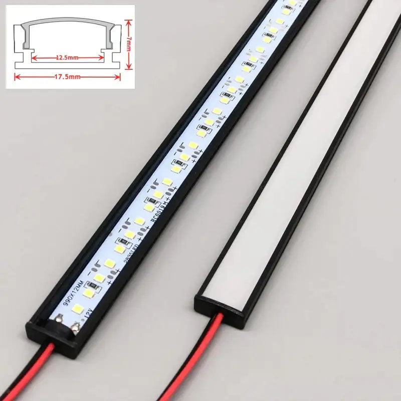 Modern silver u-shape led bar strip light with black frame and evenly spaced white leds for kitchen under cabinet use