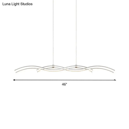 Modern silver-toned decorbites acrylic led island pendant light with flowing curved arms and sleek silver wave design