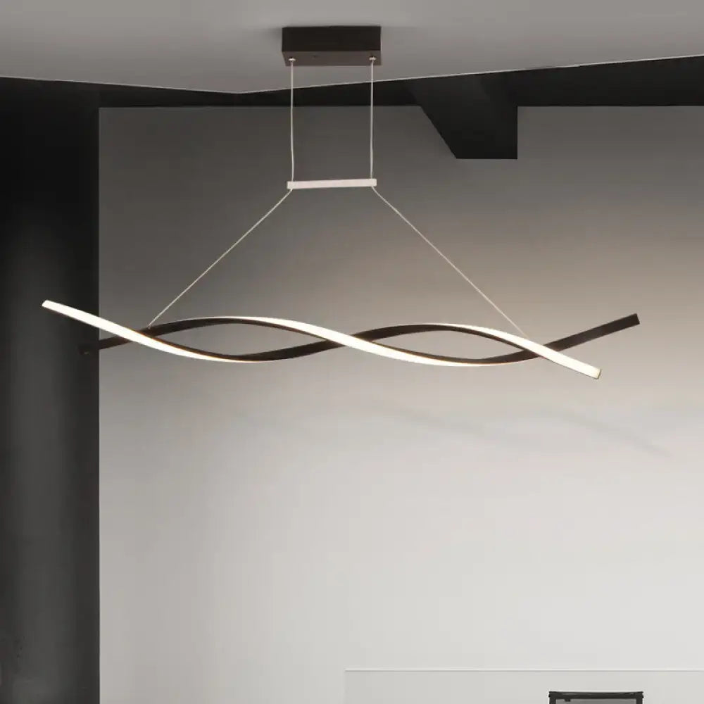 Modern silver and white art deco led pendant light with two intertwined wave-like arms for kitchen island 110v-120v 220v-240v