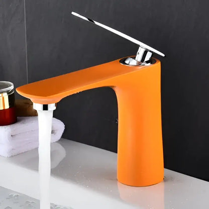 Modern single handle orange basin faucet with sleek curved design and chrome accents for decorbites basin faucet