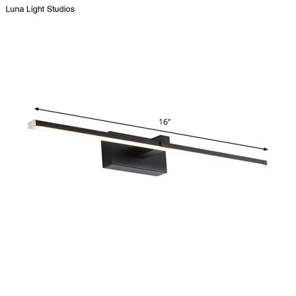 Black modern led wall light with sleek rectangular design 16 inch length emitting warm white light for bathroom use