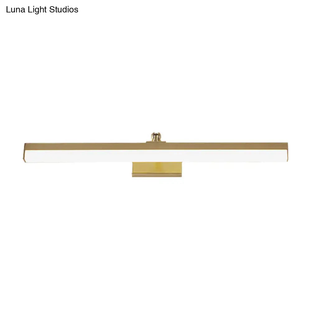 Modern sleek brass finish led wall light fixture with gold finish and frosted glass diffuser for bathroom vanity