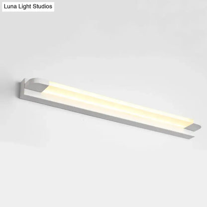Modern slim led bathroom vanity light in black white with a sleek silver metal frame and warm white 110v-120v illumination