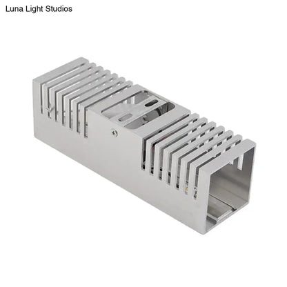 Silver aluminum led driver housing with rectangular design and vertical cooling fins for modern slotted aluminum sconce lamp